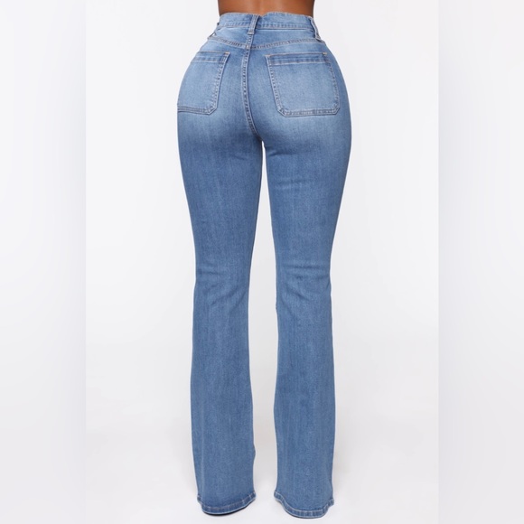 Fashion Nova Katt Flare Button Jeans - Medium Blue Wash - Picture 6 of 12